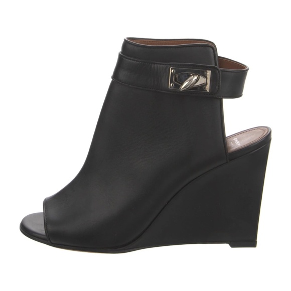 Givenchy Black Leather "Shark" Peep toe Wedges Sz 39 - Picture 1 of 6